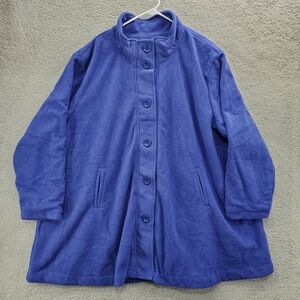 Woman Within Fleece Swing Funnel-Neck Coat Jacket Womens Plus Size 3X 30/32 Blue